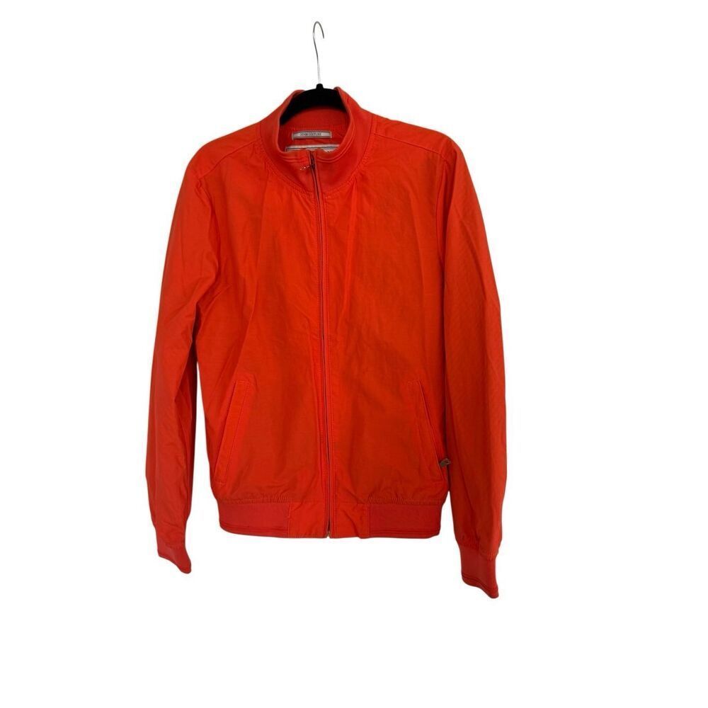 Zara Mens Denim Couture Full Zip Bomber Jacket Orange Medium
